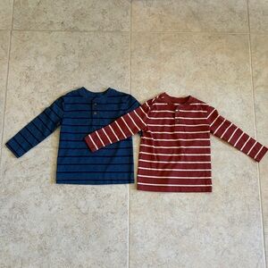 Jumping Beans Long Sleeve Striped Henley Tops Bundle, Burnt Orange & Blue, 2T